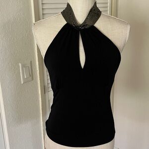 Vintage Express Black Chainmail Halter Top Size Small in excellent condition